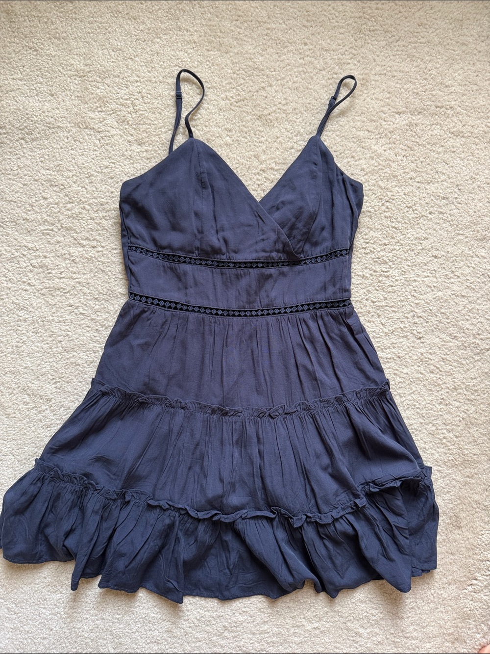 Altar'd State Navy Ruffle-Trim Spaghetti-Strap Dress